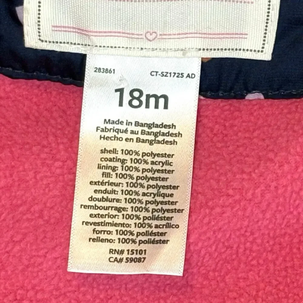 Carter's Hooded Fleece Lined Puffer Coat Girls 18M